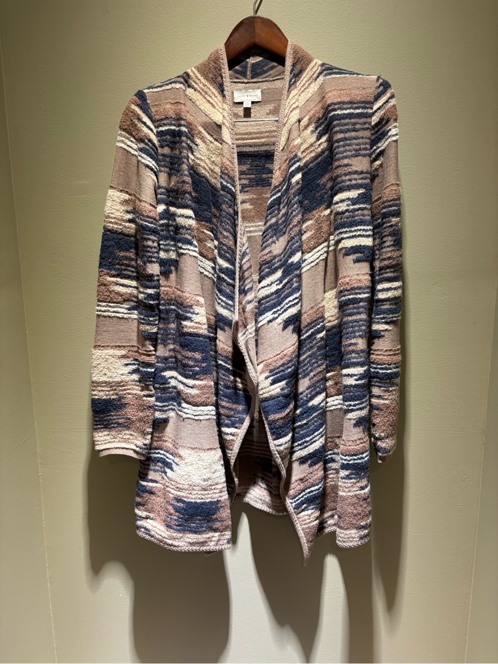 Lucky Brand Striped Knit Cardigan in Navy, Brown and Cream